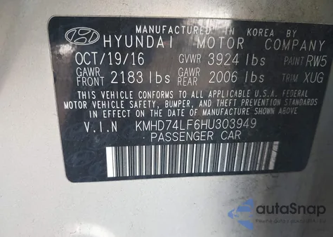 2017 Hyundai Elantra Se z USA, uszkodzony, nr VIN KMHD74LF6HU303949